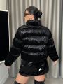 SHEIN ICON Plus Size Short Velvet Trim Jacket