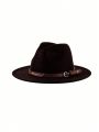 1pc Brown Unisex Fashionable Rivet Decor Belt, Y2k Style Sunscreen Breathable All-match Hat For Daily Casual Wear And Travel