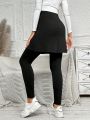 SHEIN Maternity Knitted Casual Adjustable Waist Leggings, Perfect For Layering