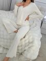 Women'S Long Sleeve Pants Pajama Set With Frill Trim