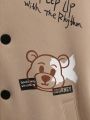 SHEIN Kids HYPEME Young Boy Slogan & Cartoon Graphic Striped Trim Varsity Jacket