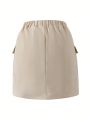 Teenage Girls' Spring And Summer Pocket Pleated Mini Skirt With Pockets