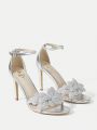 SHEIN Belle Rhinestone Flower Decor Women's High Heel Sandals