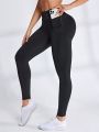 Solid Color Drawstring Ruched Athletic Leggings