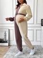 SHEIN Maternity Color Block Jumpsuit With Waist Belt