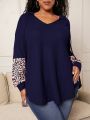SHEIN CURVE+ Women's Plus Size Leopard Print Hooded Sweatshirt With Drawstring