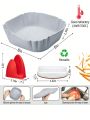 Air Fryer Silicone Pot with Gloves, Easy Cleaning Air Fryer Liners Basket with Brush, Food Safe Non Stick Air Fryer Accessories, Reusable Replacement Parchment Air Fryer Liner Paper