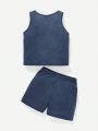 SHEIN Baby Boy Casual And Comfortable Letter Printed Vest And Shorts Set