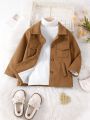 Young Girl Flap Pocket Teddy Lined Overcoat Without Sweater