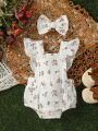 SHEIN Infant Baby Girls' Sweet Floral Print Ruffled Strap Romper, Cute & Casual & Fashionable, Perfect For Holiday, Spring And Summer