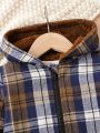 Baby Boy Plaid Print Teddy Lined Hooded Jacket Without Tee