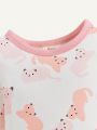 Cozy Cub Baby Girls' Fun Cat Pattern Color Block Round Neck Long Sleeve Pullover And Pants Pajama Set