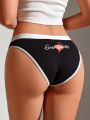 SHEIN Women's Heart Printed Colorblock Triangle Bikini Bottom