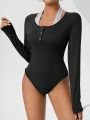 SHEIN Essnce Women'S Stylish Halter Neck 2 In 1 Bodysuit