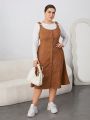 SHEIN Essnce Women'S Plus Size Sleeveless Suspender Dress And Long Sleeve T-Shirt 2pcs/Set