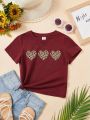 Young Girl Leopard & Heart Print Tee