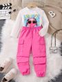 SHEIN Kids HYPEME Young Girl Cartoon Figure Graphic Pullover & Pants