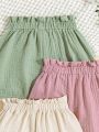 SHEIN Baby Girl's Casual Summer Elastic Waistband Solid Color Shorts 3pcs Outfits Set