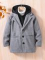 SHEIN Boys' Warm 2 In 1 Hooded Wool Coat, Mid-Long Length, Suitable For Daily Wear