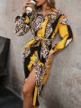 Leopard Print Belted Shirt Dress