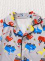 Baby Allover Excavator Print Contrast Piping Sleep Jumpsuit