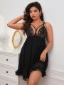 Plus Size Women's Sexy Lace Mesh Nightgown