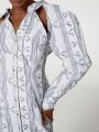 XIAOWU ZHENG Scissors Print Raglan Sleeve Button Front Shirt Dress
