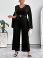 SHEIN Privé Plus Size Cloak Sleeve V-neck Jumpsuit
