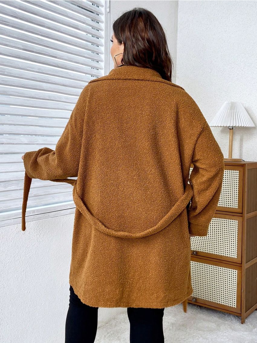 SHEIN Privé Plus Drop Shoulder Belted Teddy Coat