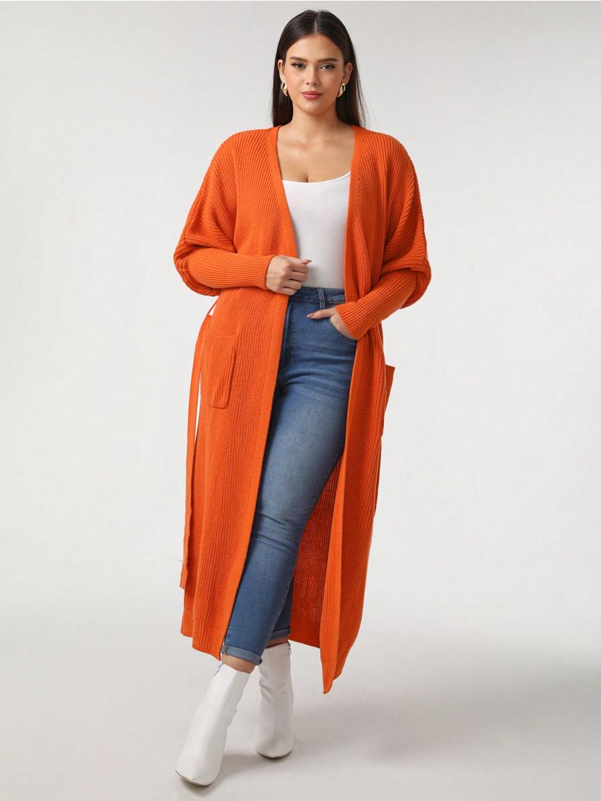 Haute Life Plus Plus Dual Pocket Drop Shoulder Open Front Cardigan