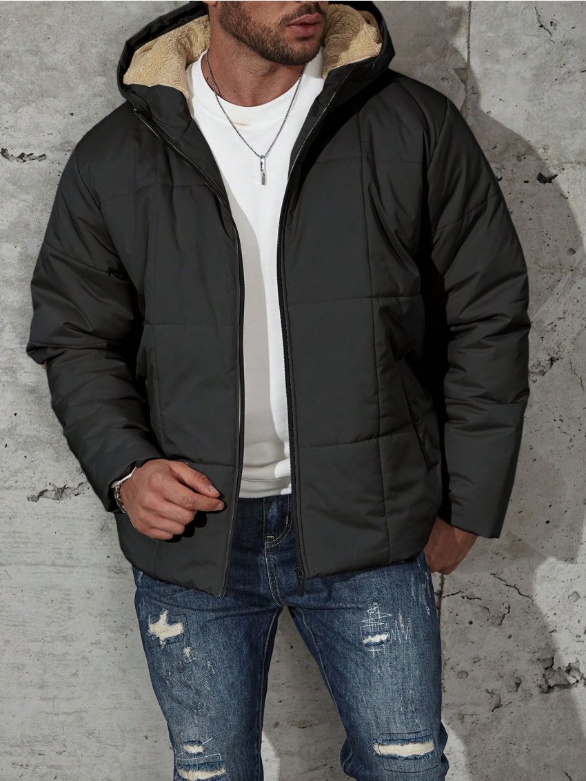 Manfinity Men's Solid Color Hooded Padded Jacket