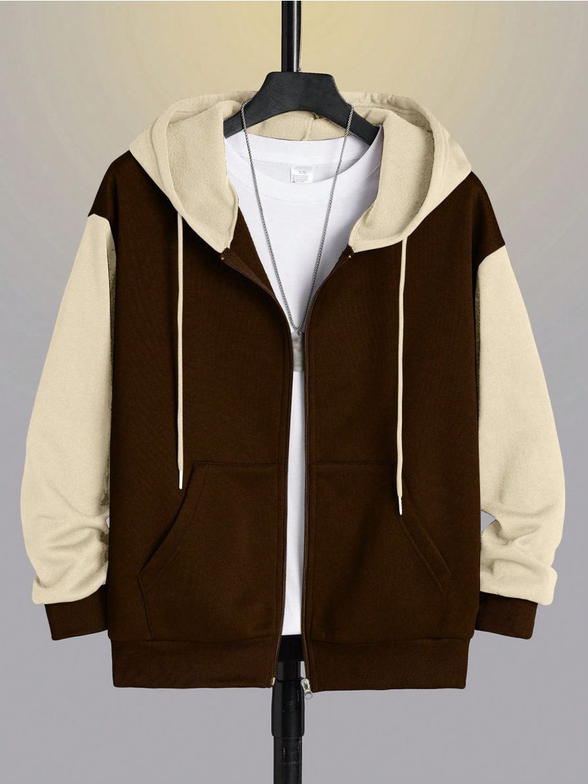 Men's Plus Size Colorblock Zipper Front Hoodie