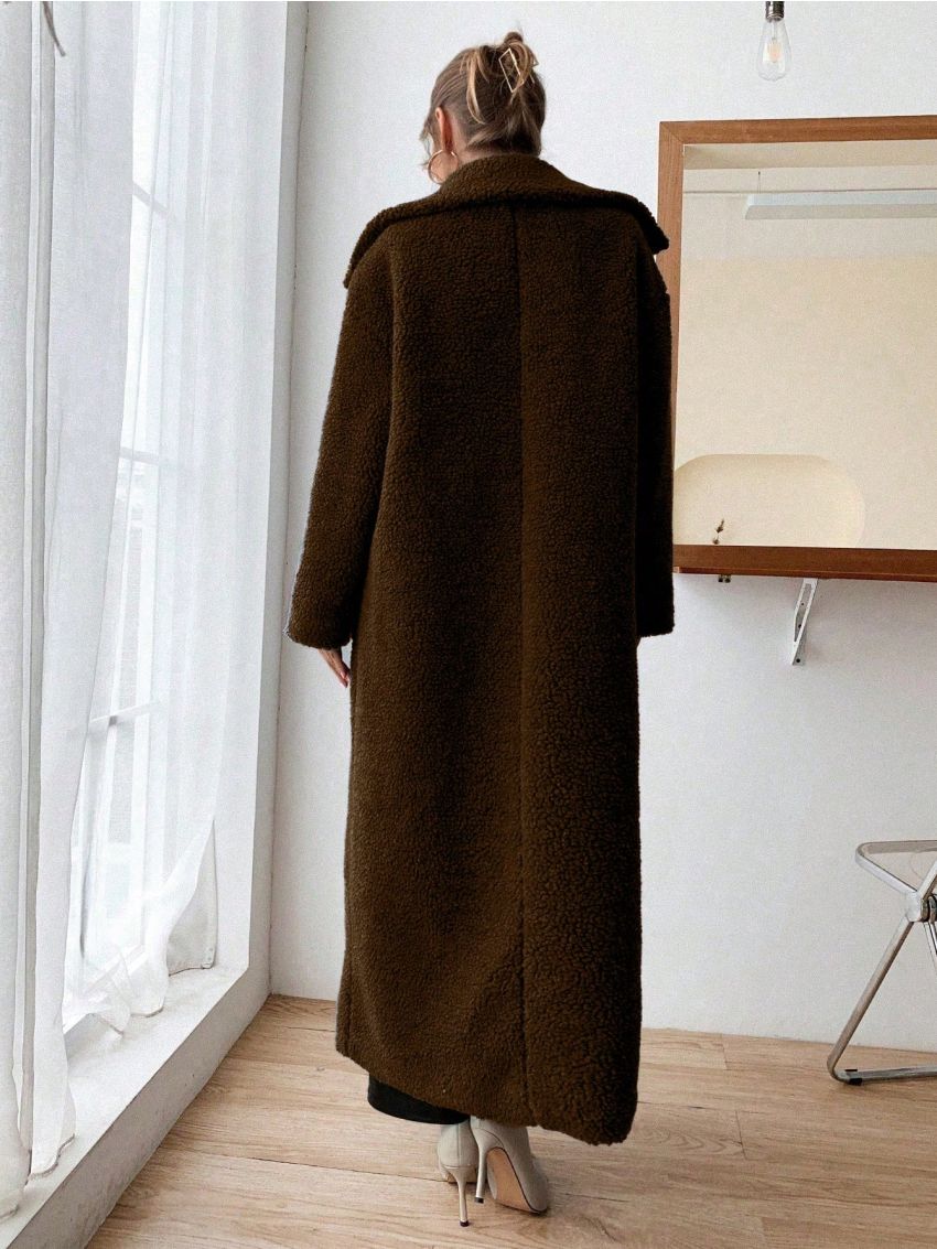 SHEIN Essnce Women's Solid Color Oversized Lapel Double Pocket Coat