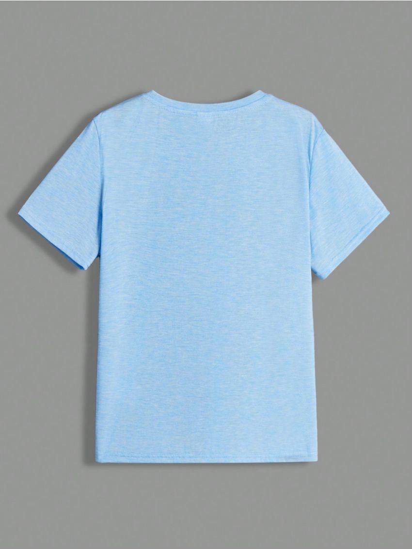 SHEIN Kids EVRYDAY Boys' Fashionable Casual T-Shirt With Letter Print And Color Block Design, Round Neck