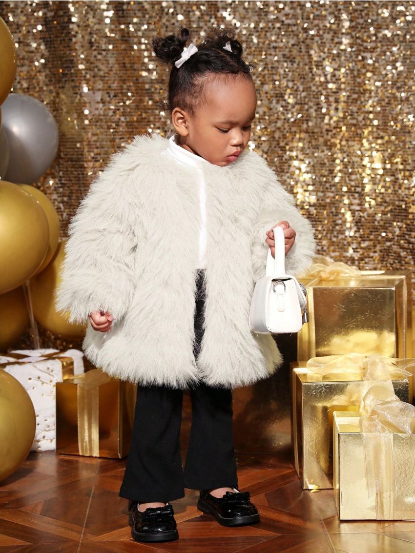 SHEIN Baby Girl Open Front Fuzzy Coat