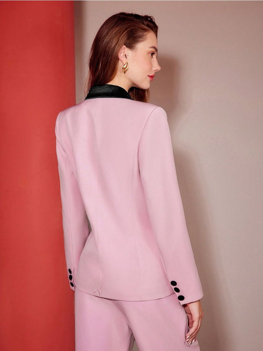 MOTF PREMIUM CONTRAST LAPEL COLLAR DOUBLE BREASTED BLAZER