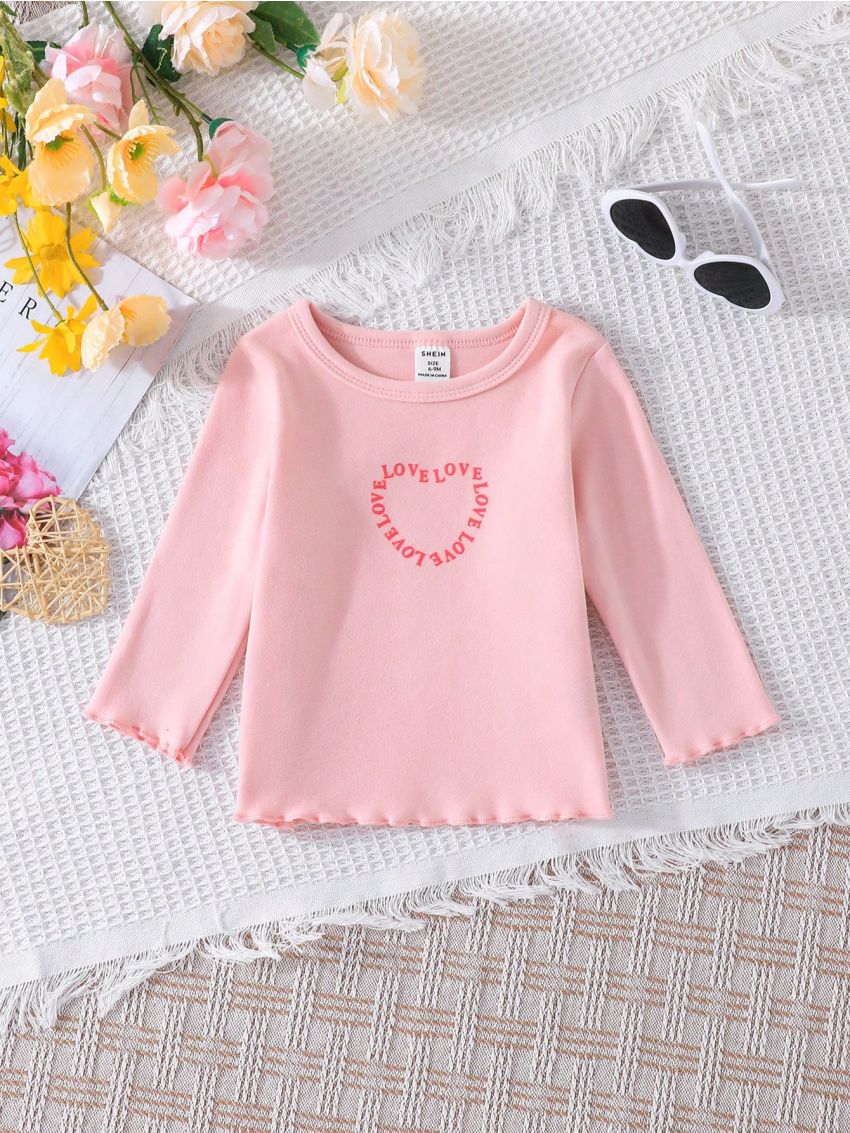 Three-Piece Set Of Long-Sleeved Tops With Heart Letter Pattern For Baby Girls