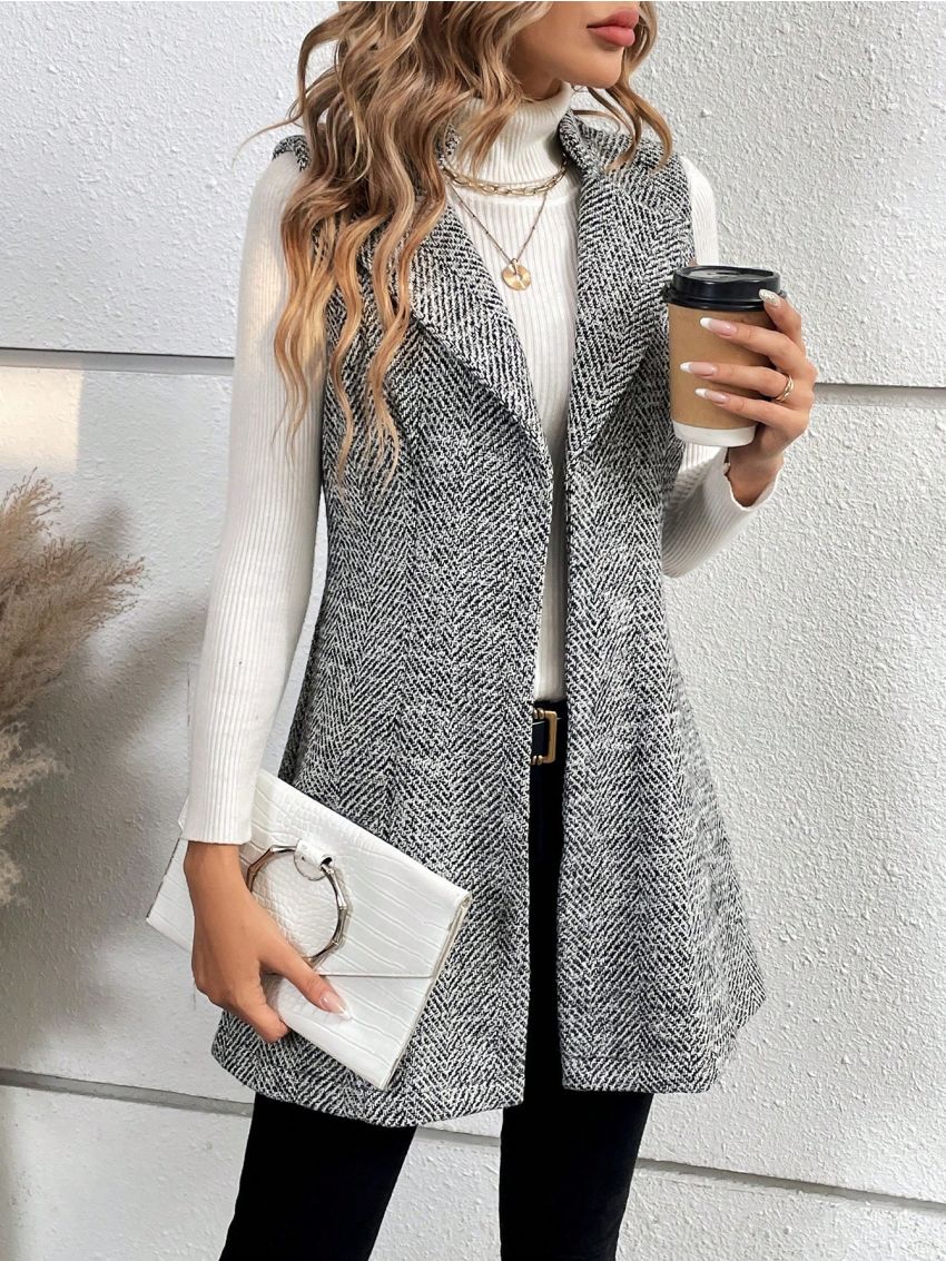 SHEIN Essnce Women's Gray Striped Sleeveless Woolen Vest