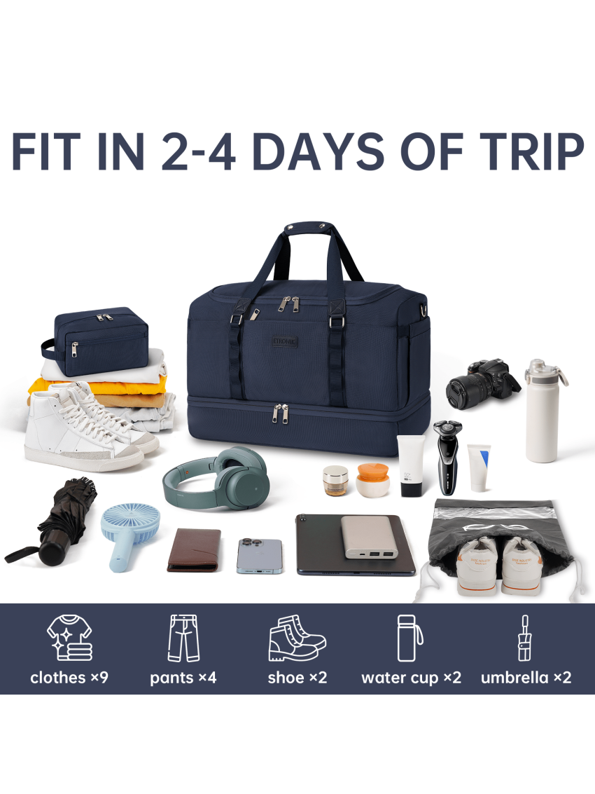 ETRONIK Travel Duffle Bag for Men Women, Carry on Bags for Airplanes with Toiletry Bag, Gym Bag with Shoe Compartment, Weekender Overnight Bag for Sports Business Trip