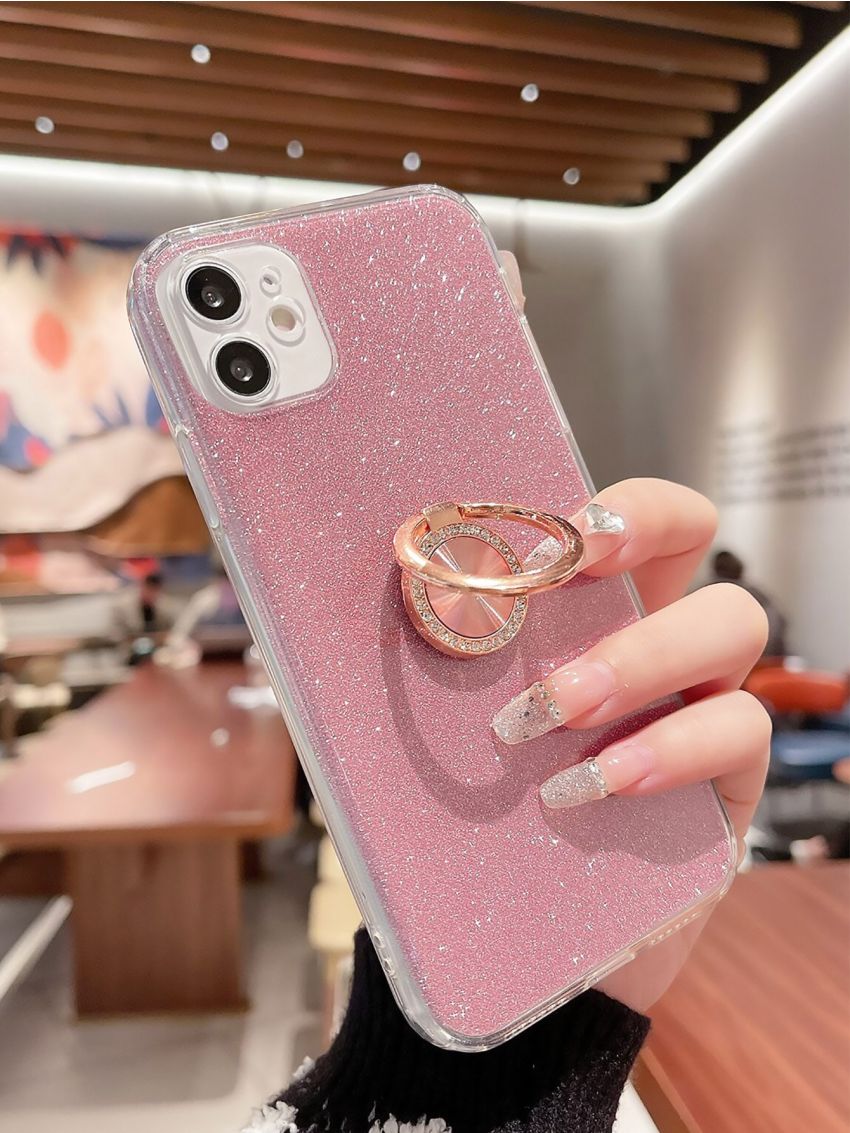 Clear Ring Holder Phone Case With Glitter Paper