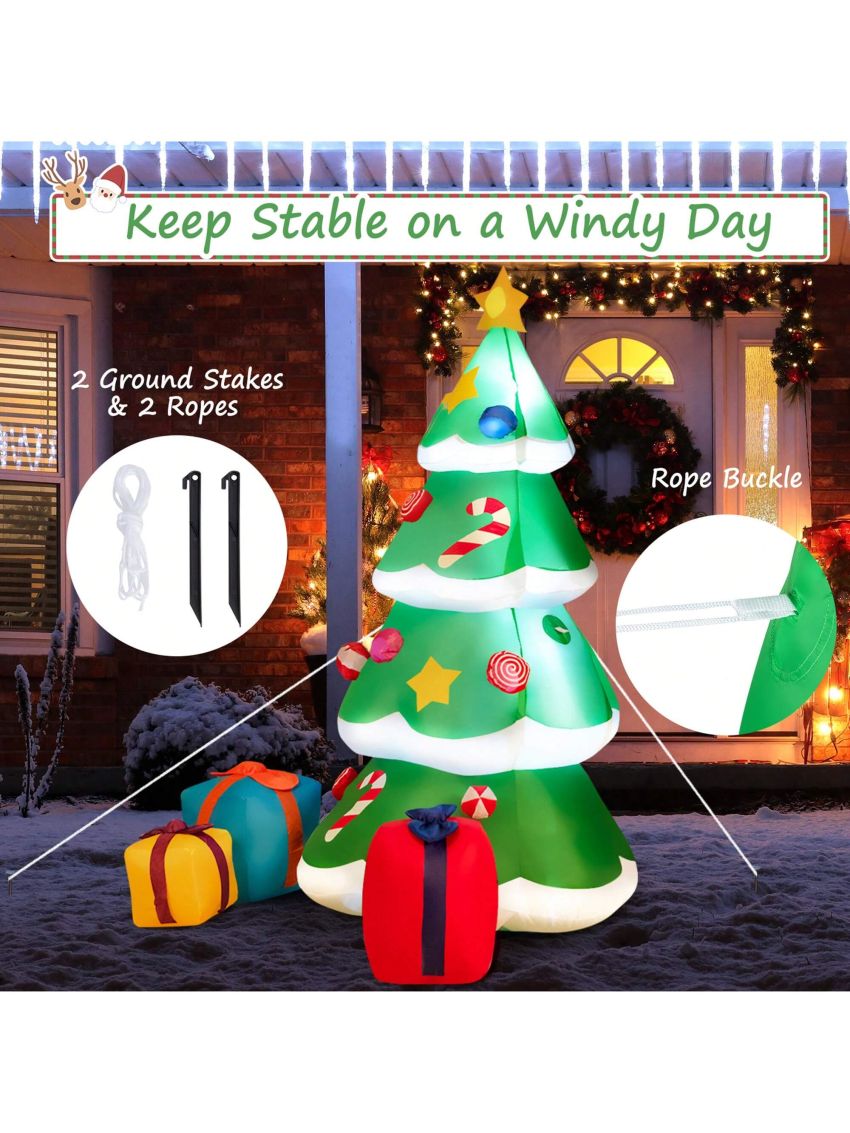 Gymax 6ft Inflatable Christmas Tree Indoor Outdoor Decoration w/ 3 Gift Boxes