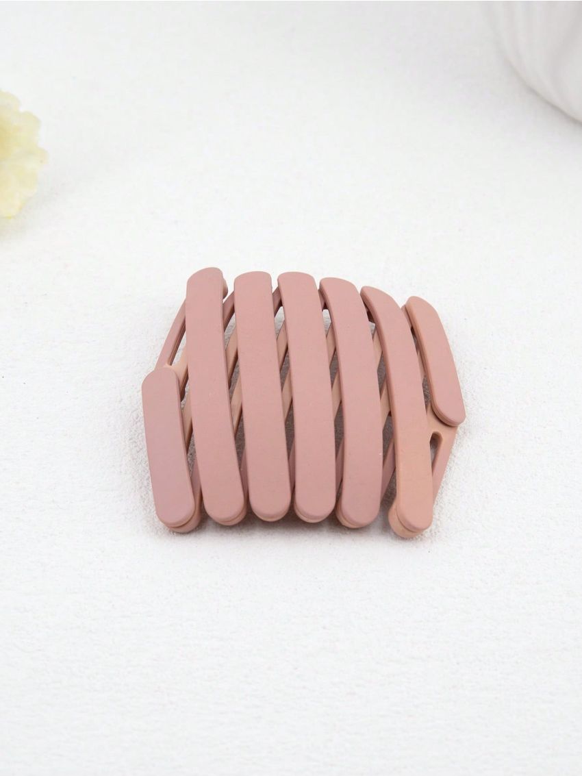 1pc Matte Pink Plastic Foldable Hairband With Multiple Styles For Daily Use