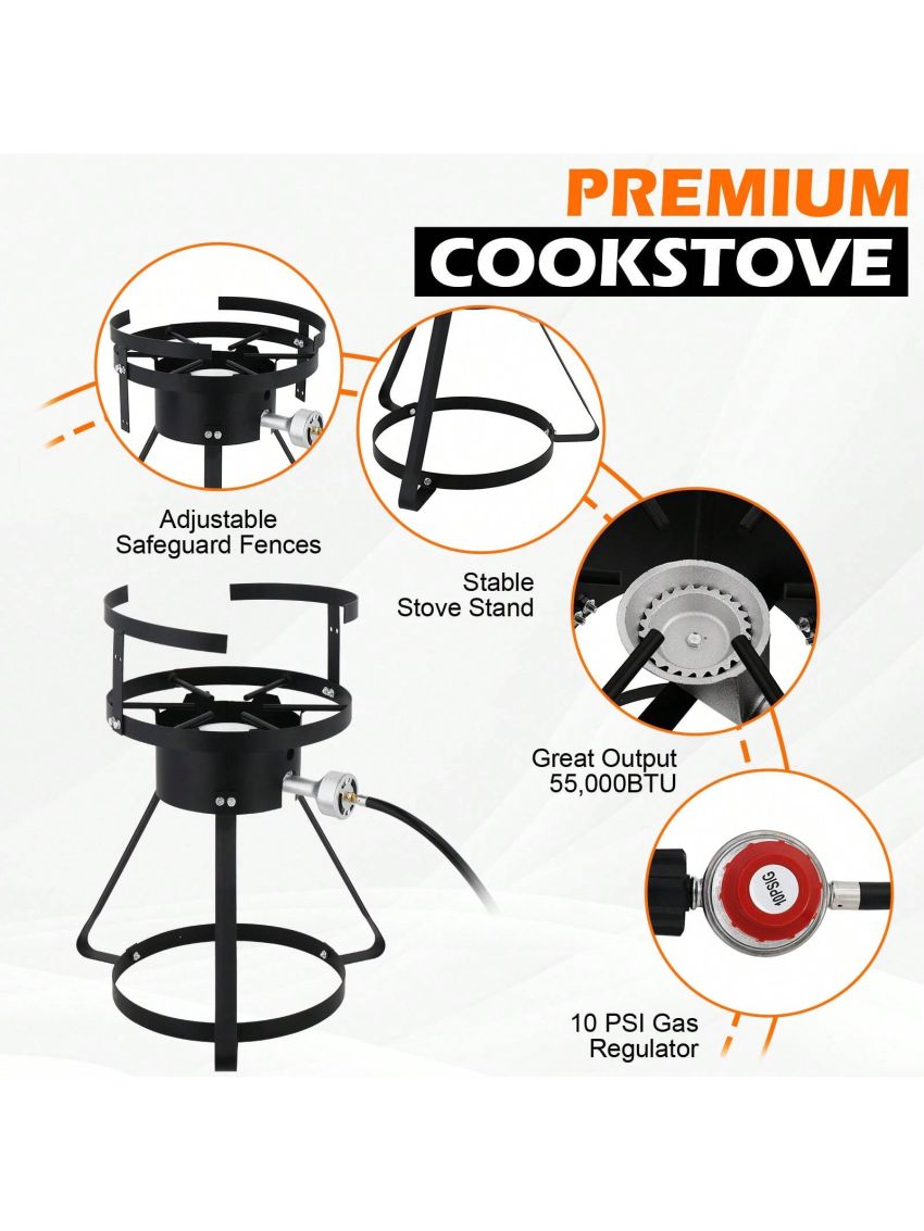 13*32in Iron Aluminum Black Round Tripod Stove Rack Silver Fryer Gas Fryer