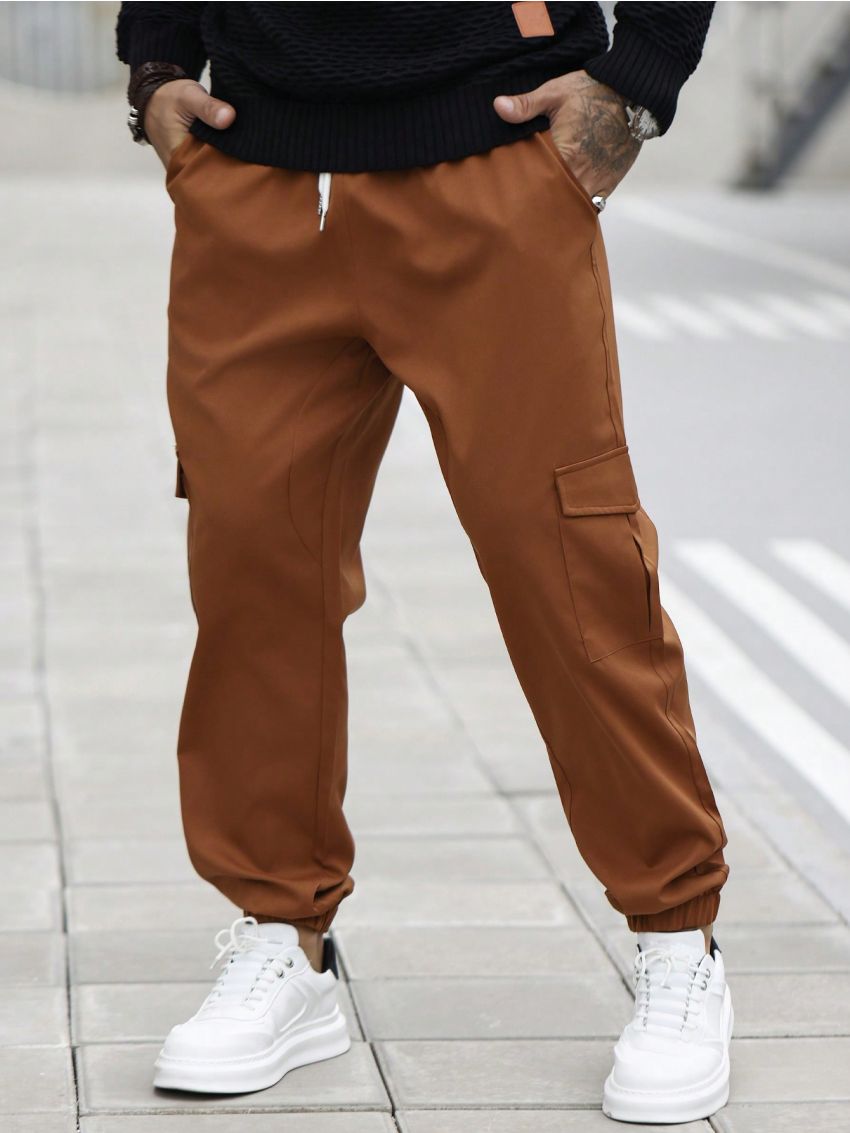 Manfinity Homme Men's Solid Color Drawstring Work Pants