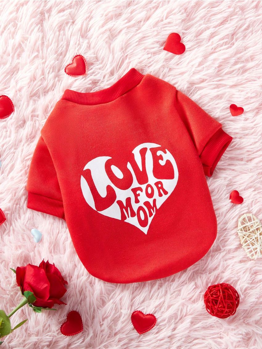 PETSIN Valentine's Day Pet Red Love Letter & Heart Printed Hoodie Without Hat For Cats And Dogs, 1pc