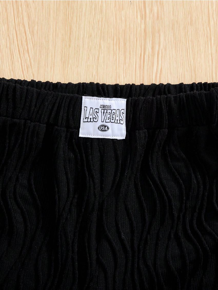 SHEIN Kids Nujoom Big Girls' Leisure Textured Fabric Weaving Decoration Multi-Piece Set Long Pants