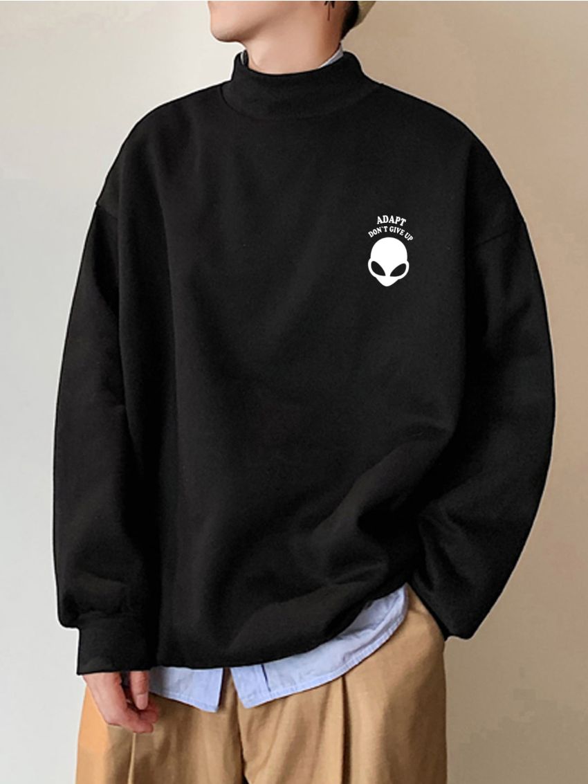 Manfinity Men Alien And Slogan Graphic Mock Neck Sweatshirt