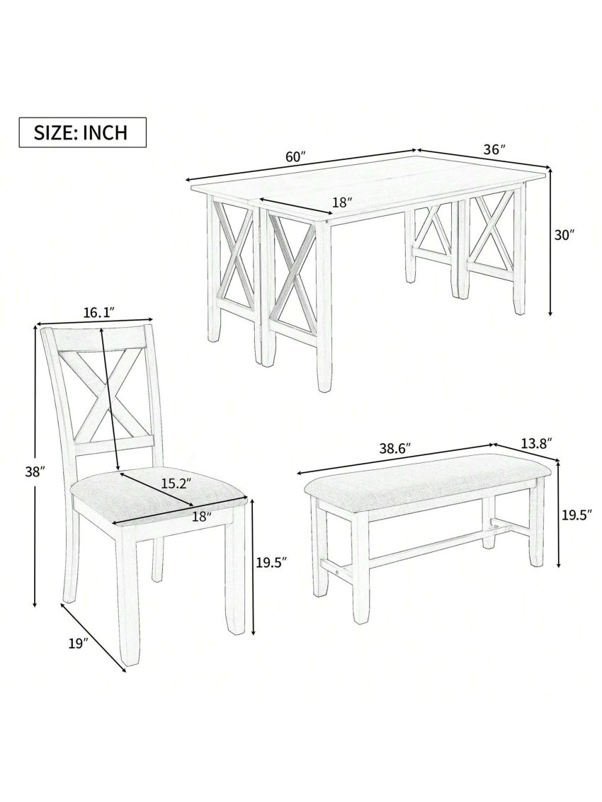Nestfair 6-Piece Dining Table Set with 4 Chairs and Bench