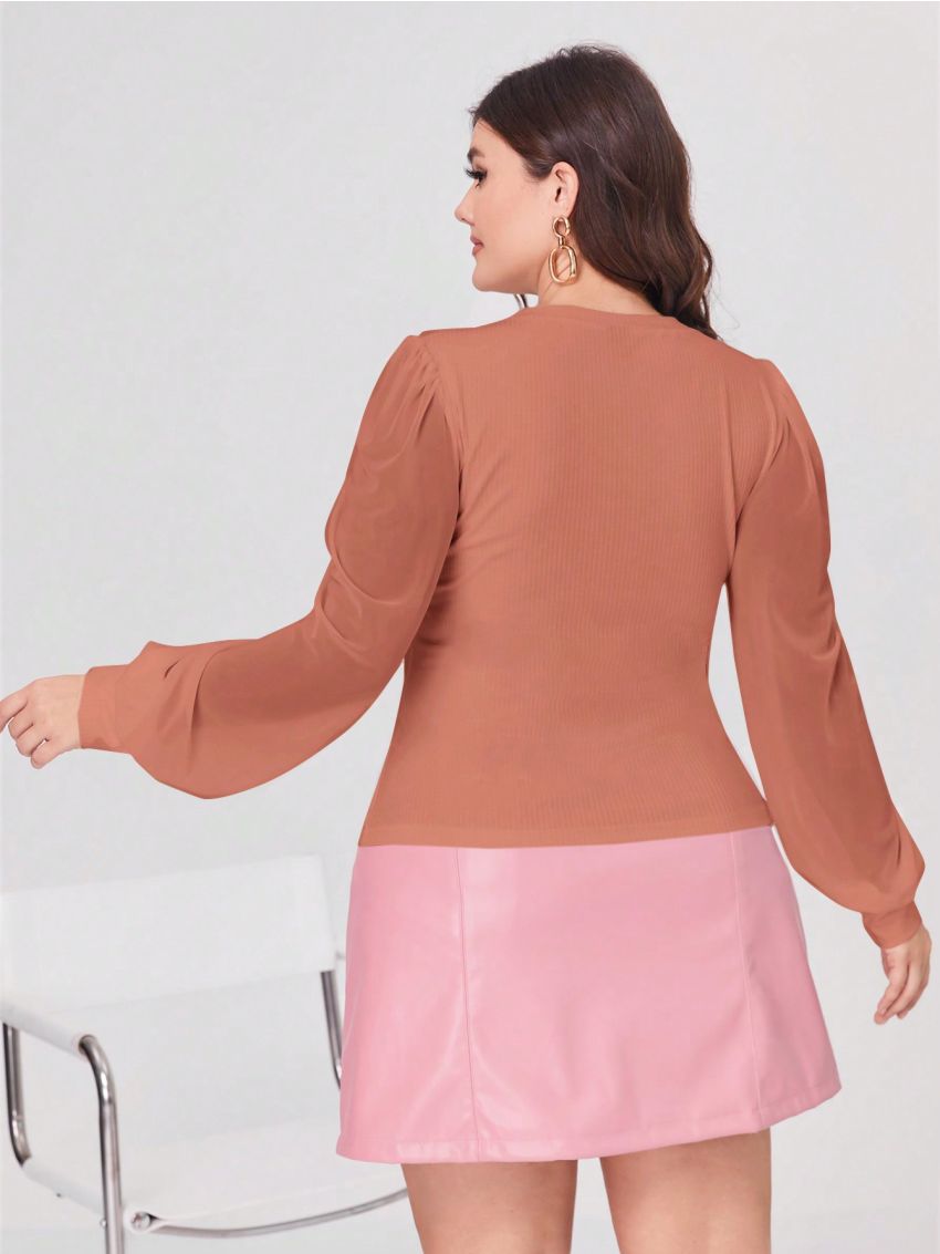 SHEIN Clasi Plus Solid Lantern Sleeve Top