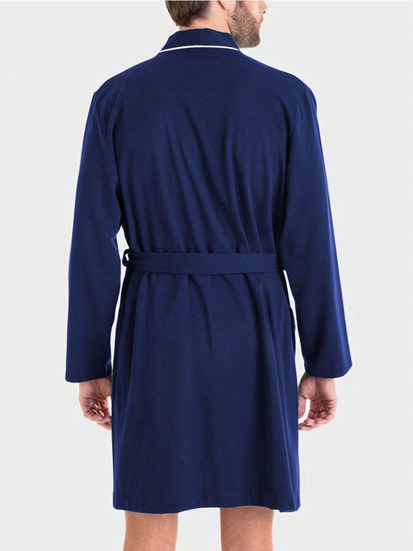 Men Contrast Binding Belted Lounge Robe